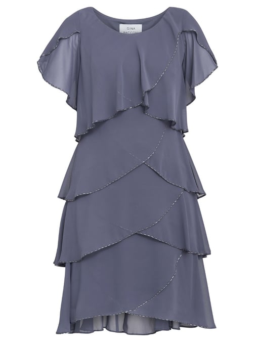Trysta Bugle Beaded Trim Tiered Cocktail Dress With Flitter Sleeves