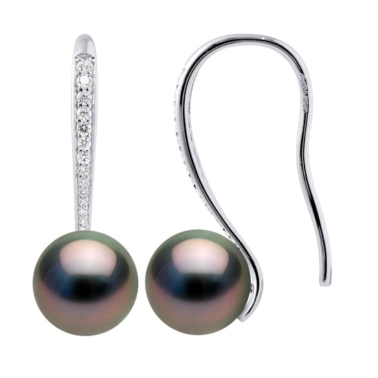Oorbellen Echte Gekweekte Tahitiaanse Parel Rond 8-9 mm gemonteerd met Cubic Zirconia - Image 1