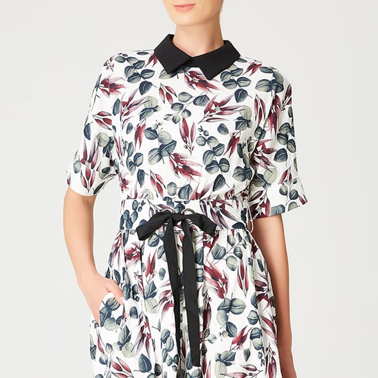 Fit-en-flare bladeren Printjurk met brede riem - Image 5