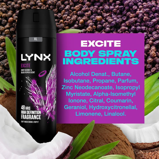 Lynx XL 48-H High Definition Fragrance Excite Body Spray Deodorant 3 Pack, 200ml