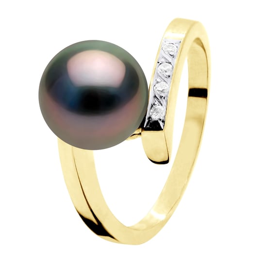 Ring Sieraad Diamant 0,04 Cts Geel Goud - Echte Geprofessioneerde Tahiti Parel Rond 8-9 mm - Image 1