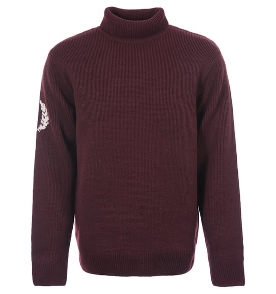 Men's Fred Perry Laurel Wreath Roll Neck Jumper in Burgundy