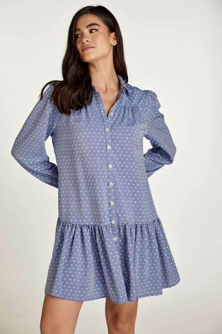 Denim stijl geborduurde jurk met knopen - Image 5