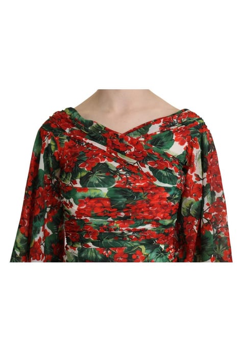 Dolce & Gabbana Dames Rode Bloemen Mouwloze Midi Zijde Stretch Jurk - Image 5