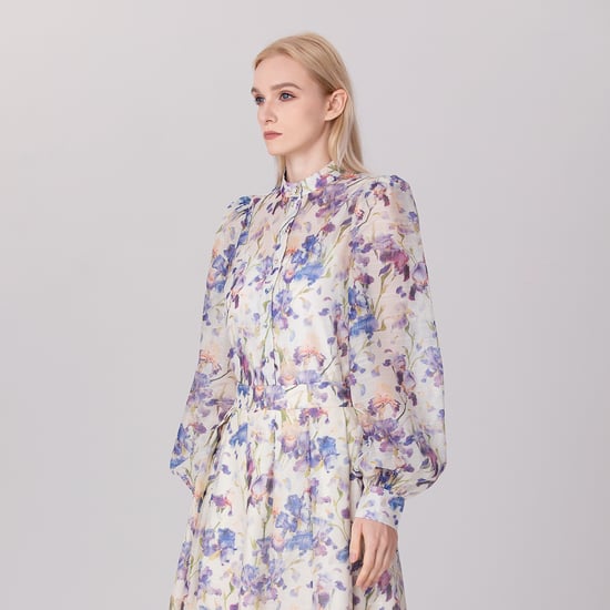 Flower Print Long Sleeve Organza Shirt