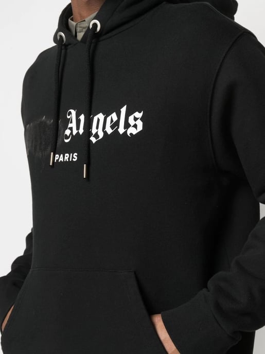 Palm Angels Paris gespoten logo zwarte hoodie - Image 3