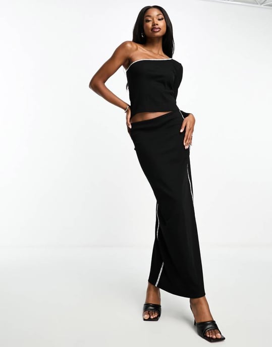 Something New X Aisha Potter maxi skirt co-ord with contrast tipping in black