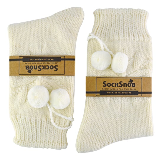 Dames alpaca wollen pantoffelsokken met pom pom - Room - Image 2