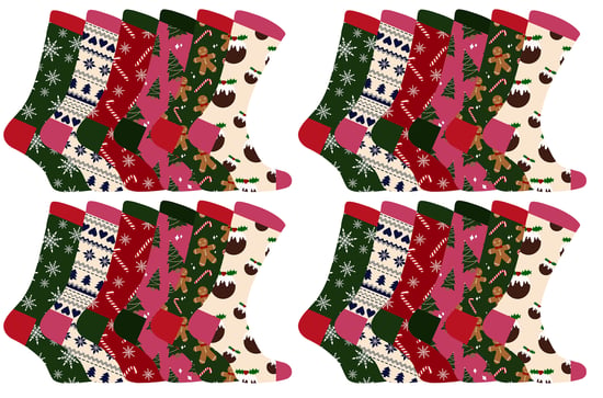 Dames kleurrijke nieuwe kerstsokken - 24 Pack - Image 1