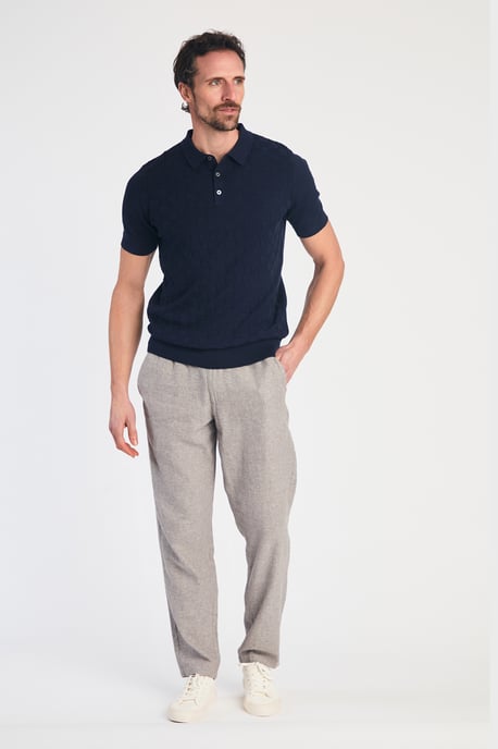 Dark Navy Cotton Short Sleeve Button-Up Polo Shirt