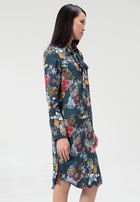 Flower-print ascot-tie shirt-jurk - Image 3