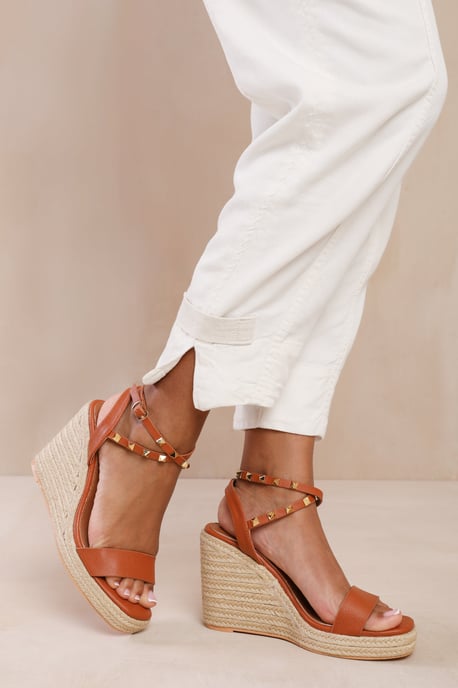 Wheres That From Womens 'Texas' Cross Over Ankle Strap With Studd Detail Espadrille Wedges