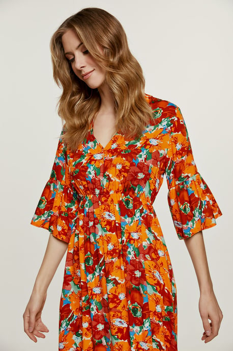 Floral Ruffle Detail Midi Dress