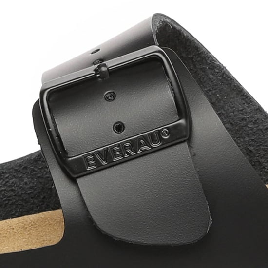 EVER AU Men Duck Leather Twin Buckle Sandals - Black Leather