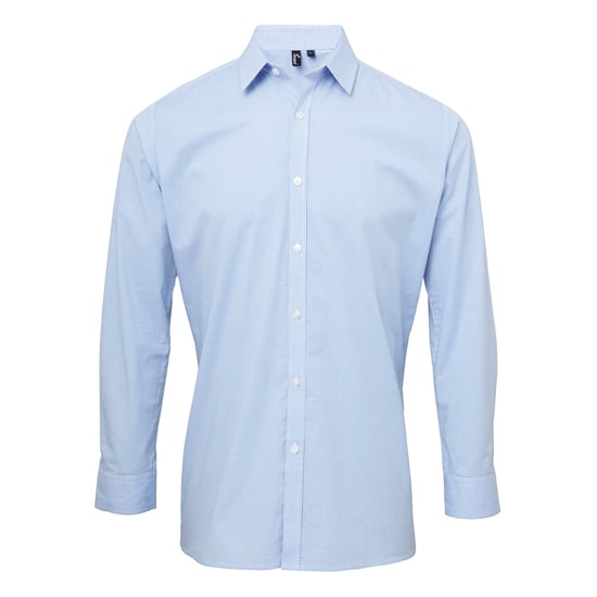 Premier Herenmicrocheck shirt met lange mouwen (Lichtblauw/Wit) - Image 1