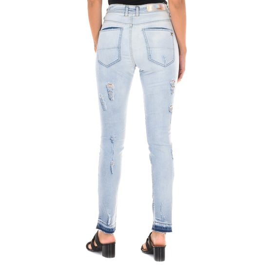 Long Denim Pants worn and torn effect 10DBF0803 woman