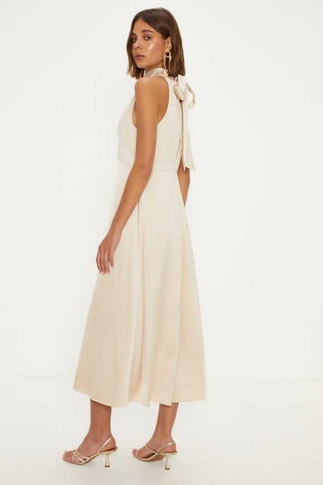 Satin Halter Neck Midi Bridesmaids Dress - Image 3