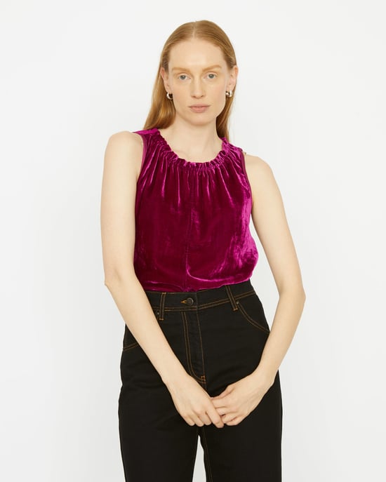 Velvet Front Gathered Neck Top