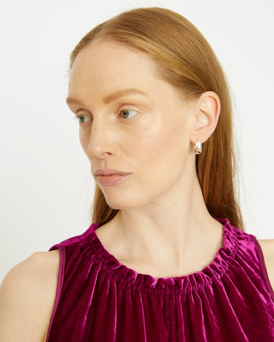 Velvet Front Gathered Neck Top