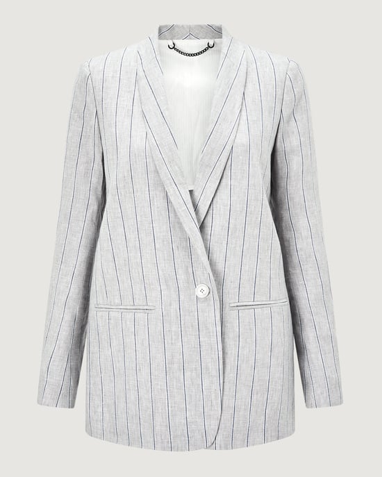 Stripe Linen Longline Blazer
