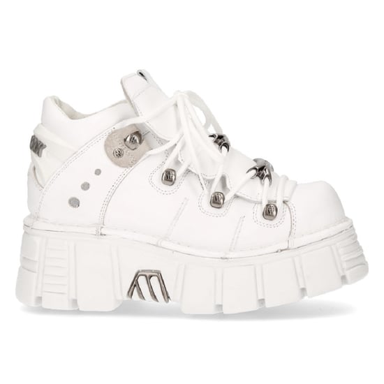 New Rock White Leather Gothic Ankle Boots¬-106N-S8