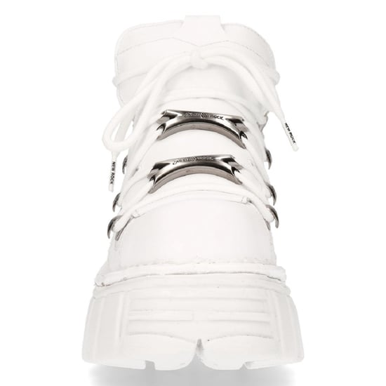 New Rock White Leather Gothic Ankle Boots¬-106N-S8