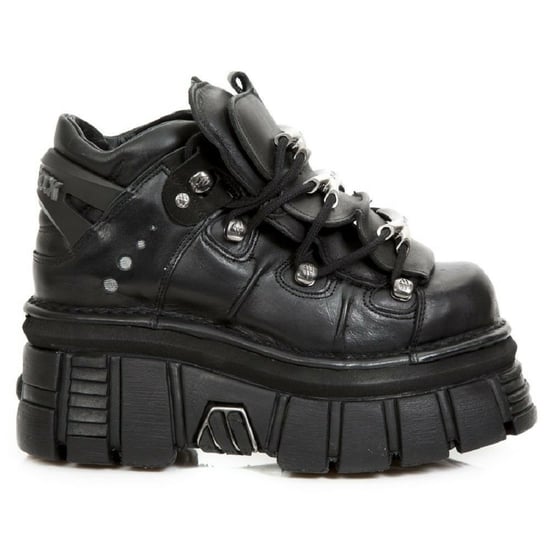 NEW ROCK 106-S29 TOWER SHOES Metallic Black Leather Biker Punk Gothic Boots
