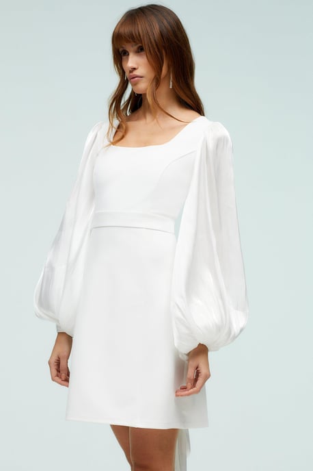 Glossy Organza Sleeve And Statement Bow Back Mini Dress