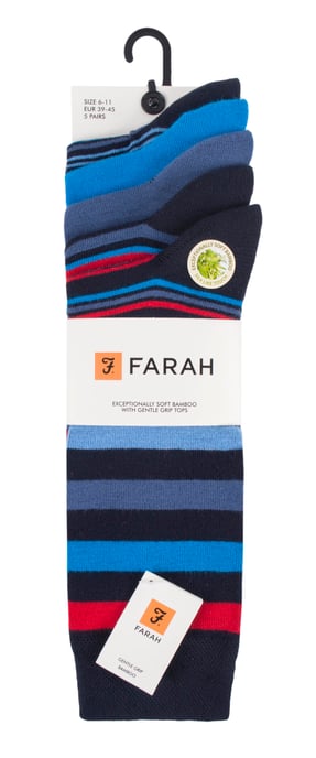 Farah - Mens 5 Pack Natural Organic Bamboo Bright Striped Patterned Socks - Image 2