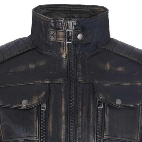 Leather Biker Distressed Motorcycle Jacket