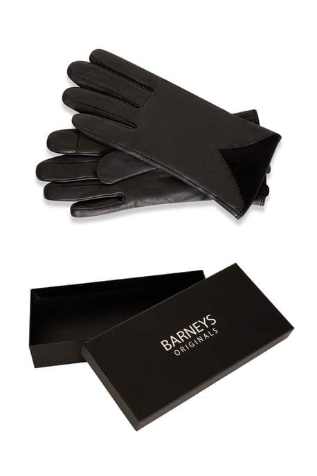 Barneys Originals Gift Boxed Black Leather Gloves with Suede Detail