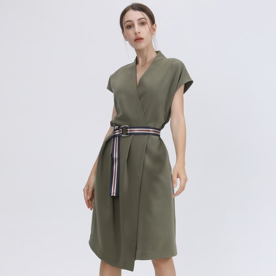 Mid-length wrap Effet-jurk en toegevoegde riem - Image 3