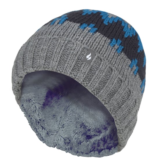 Heat Holders - Geribbelde zachte muts met pom-pom voor jongens - Pebble Melange / teal / navy - Image 1