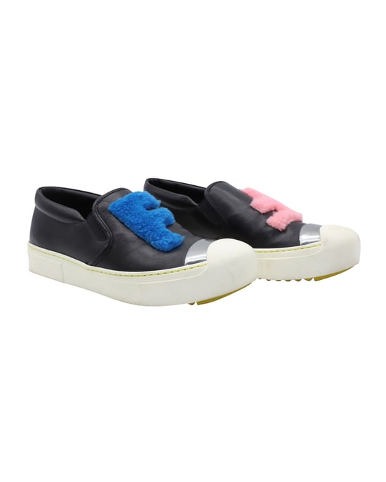 Fendi FF Schapenvacht Slip-On Sneakers in Zwart Leer - Image 3