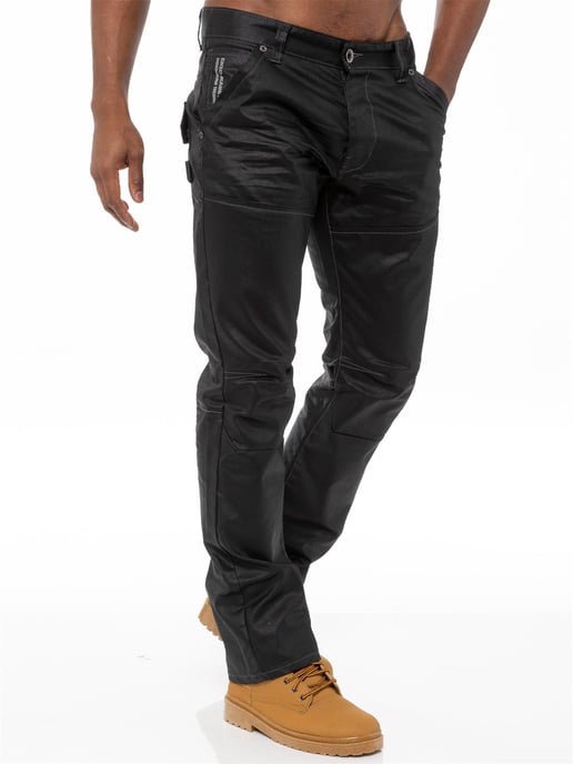 Enzo Mens Denim Jeans Straight Leg - Black Coated