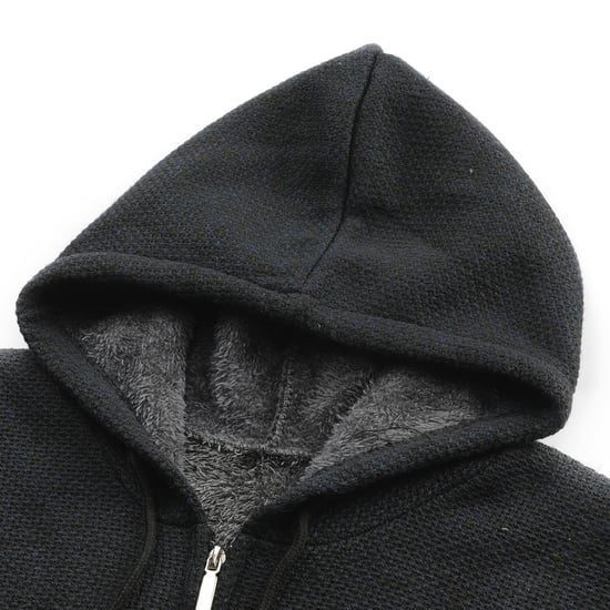 Heren Winter Transitie Cardigan met Capuchon Gevoerde Grof Gebreide Capuchon Warme Jas Marineblauw - Image 4