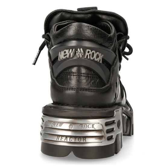 New Rock Black Leather Spiked Ankle Boots-110-S1