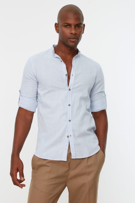Trendyol Heren Mandarijn kraag Standaard mouw Basis Shirt - Image 2