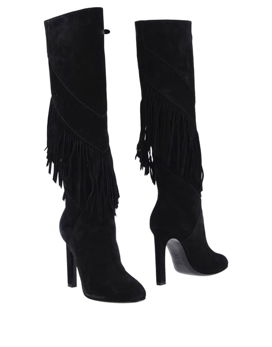 Saint Laurent Black Leather Fringed Knee High Boots