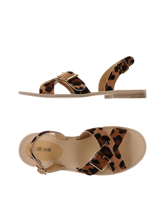 Just Cavalli Brown Print Leather Sandals