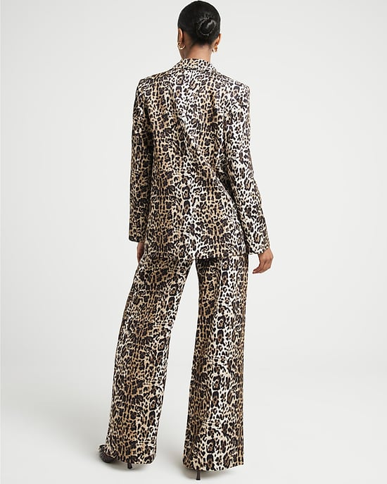 River Island Womens Wide Leg Trousers Brown Leopard Print