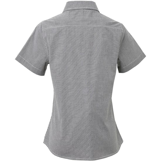 Premier Dames/dames Microcheck Korte Mouwen Katoenen Shirt (Zwart/Wit) - Image 2