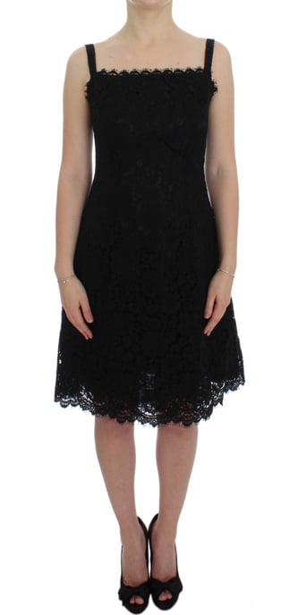 Dolce & Gabbana Dames Zwarte Bloemen Kant Shift Jurk Tot de Knie - Image 1