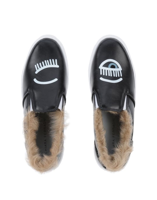 Chiara Ferragni Black Logo Slip Ons