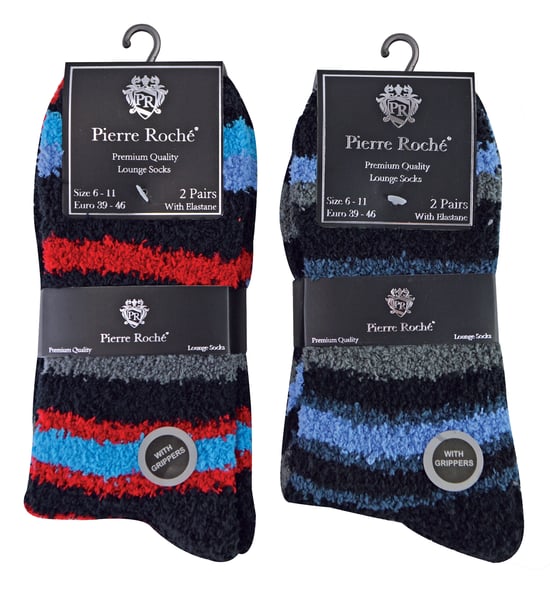 Sock Snob 4 Paar Heren Antislip Pantoffel Gezellige Sokken - Blauwe / Rode Streep - Image 2
