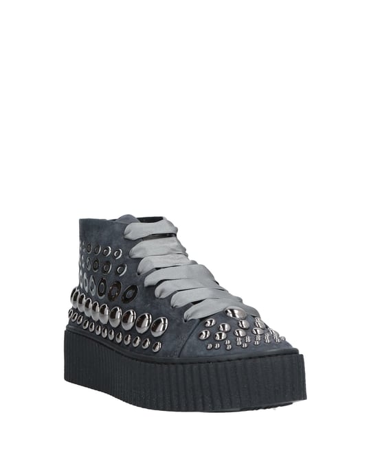 Pinko Steel Grey Leather Studded Sneakers