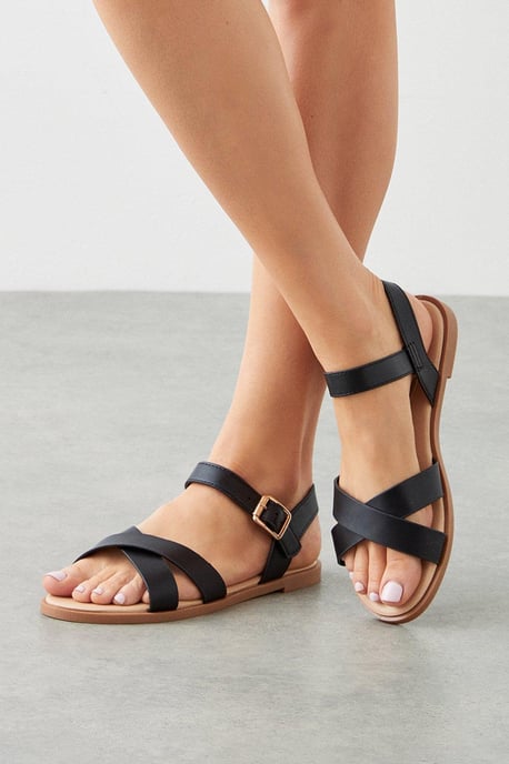 Florence Cross Strap Flat Sandals - Image 1