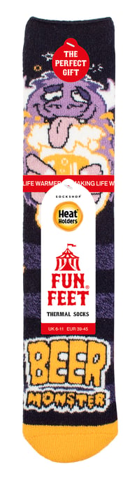 Mannelijke Gezellige Fleece- gevoerde Hobby Sokken | Noviteit Fluffy Thermo Sokken - Bier Monster - Image 2