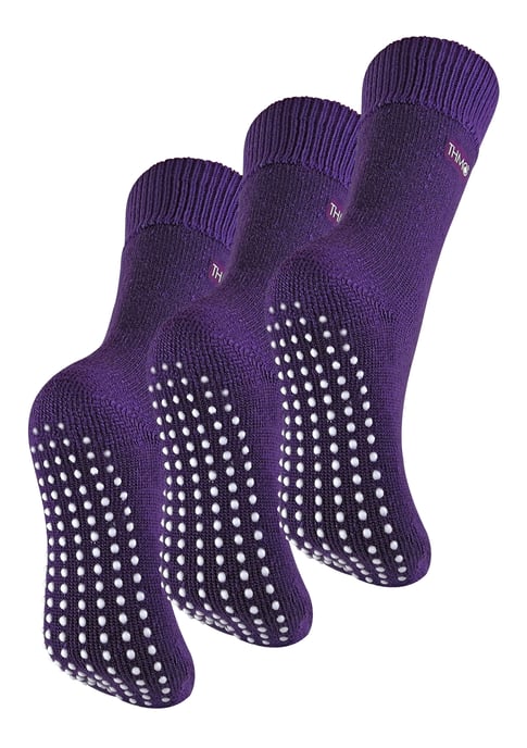 3 paar multiverpakking dames fleece pantoffelsokken | THMO | Ademende Crew Indoor Thermische Sokken met Grip - Paars - Image 1