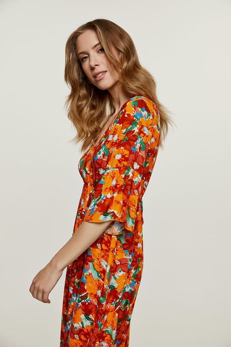 Floral Ruffle Detail Midi Dress